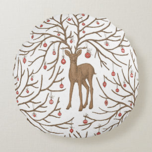 Christmas deer on white round cushion