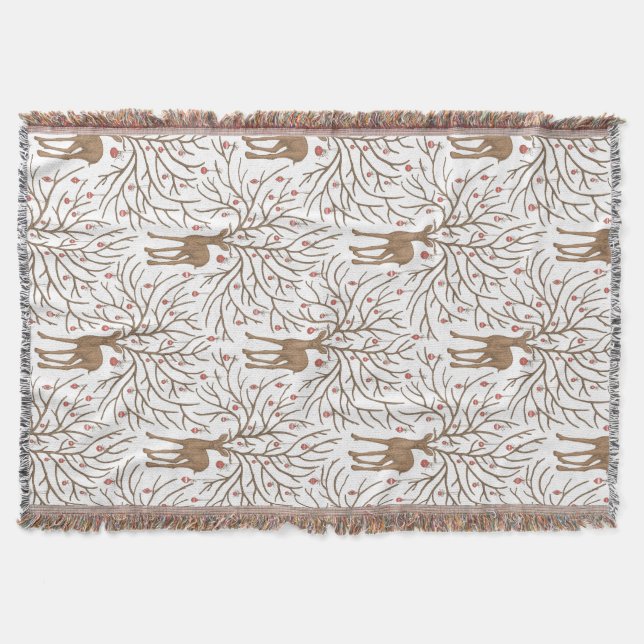 Christmas deer on white throw blanket (Front)