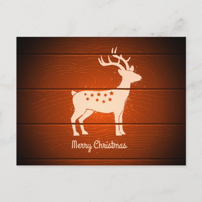 Christmas deer on wooden background holiday postcard (Front)