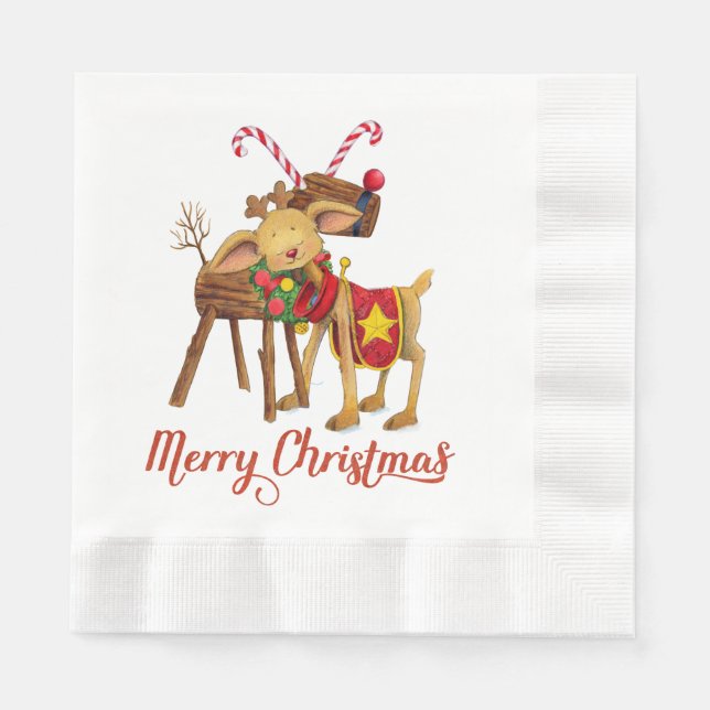 Christmas Deer Paper Napkins (Front)