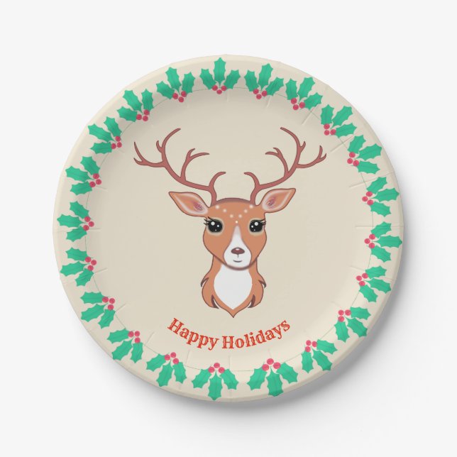 Christmas Deer Paper Plate (Front)