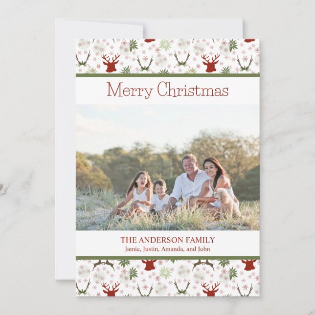 Christmas Deer Patterned Christmas Photo Holiday Card (Front)