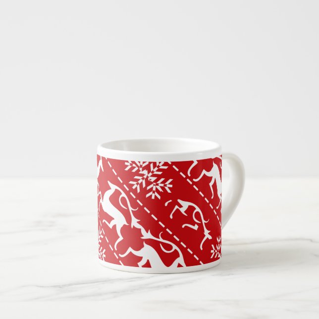 Christmas Deer Red and White Holiday Pattern Espresso Cup (Front Right)