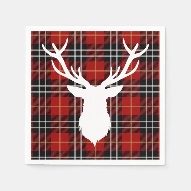 CHRISTMAS DEER  RED PLAID NAPKIN (Front)