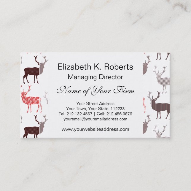 Christmas Deer / Reindeer Decorative Pattern Business Card (Front)