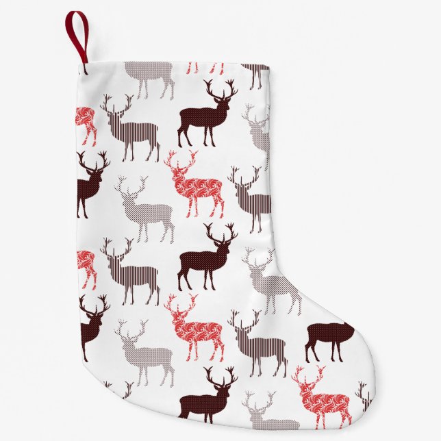 Christmas Deer / Reindeer Decorative Pattern Small Christmas Stocking (Front)