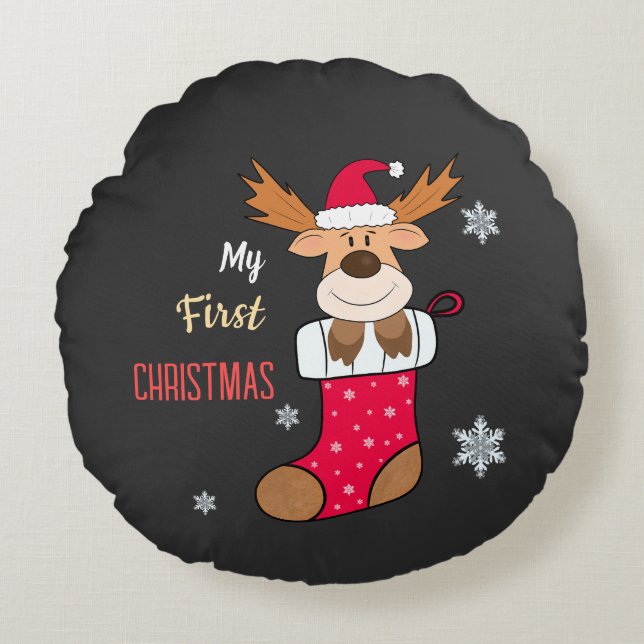 Christmas deer round cushion (Front)