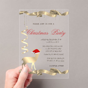 Christmas Deer Santa Hat Christmas Party Acrylic Invitations