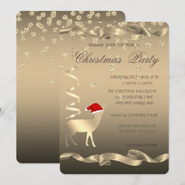 Christmas Deer Santa Hat,Diamonds ,Christmas Party Invitation (Front/Back)