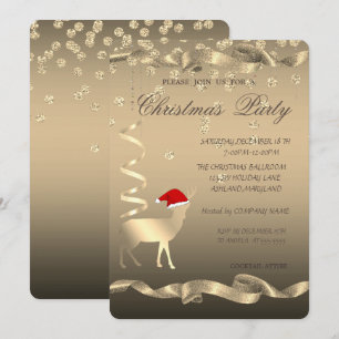 Christmas Deer Santa Hat,Diamonds ,Christmas Party Invitation
