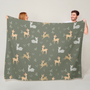 Christmas Deer Seamless Pattern Fleece Blanket