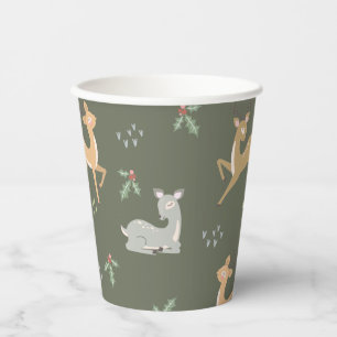 Christmas Deer Seamless Pattern Paper Cups