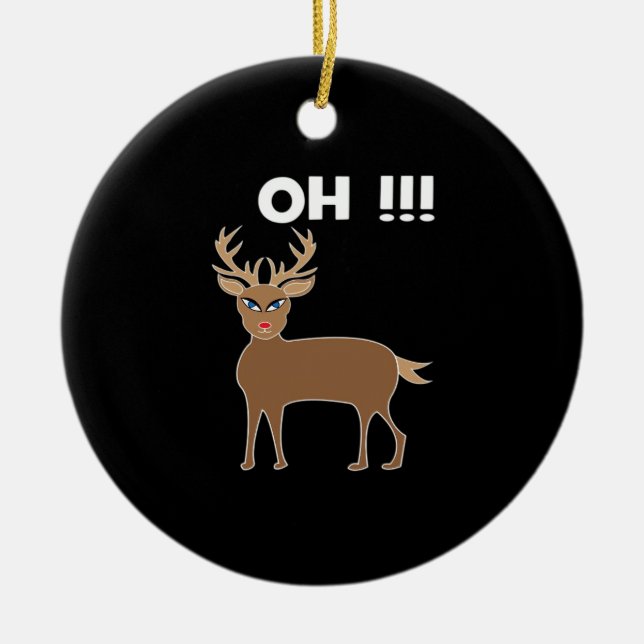 Christmas Deer Season Cute Festive Retro Style Ceramic Tree Decoration (Front)