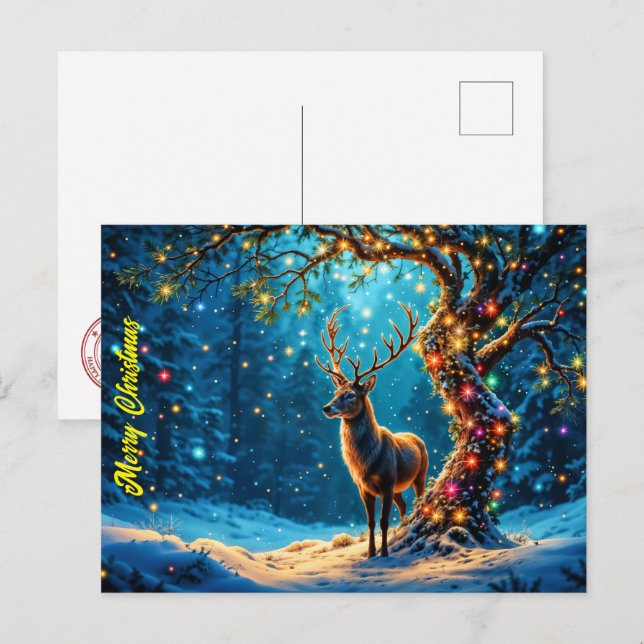 Christmas deer snow colourful glitter glow postcard (Front/Back)