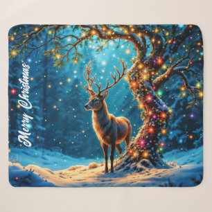 Christmas deer snow colourful glitter glow sherpa blanket