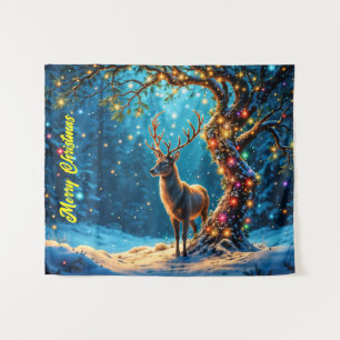 Christmas deer snow colourful glitter glow tapestry