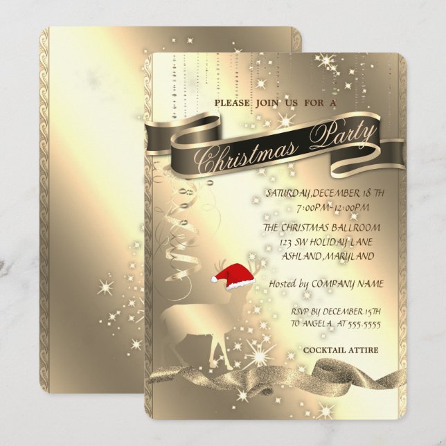 Christmas Deer,Sparkle,Christmas Company Party Invitation (Front/Back)
