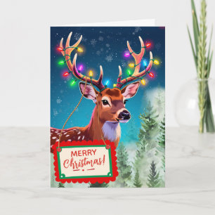 Christmas Deer Spreading Cheer and Joy Holiday Card