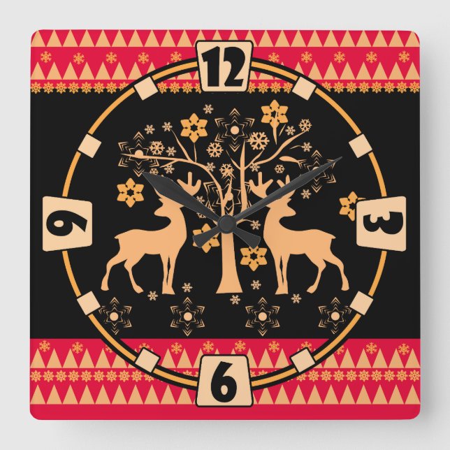 Christmas deer square wall clock (Front)