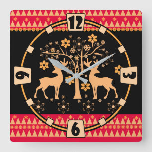 Christmas deer square wall clock