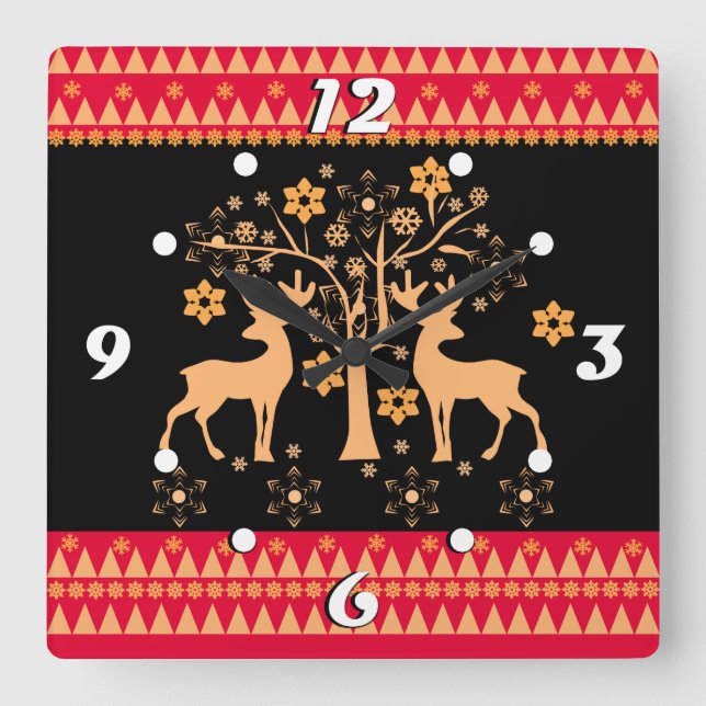 Christmas deer square wall clock (Front)