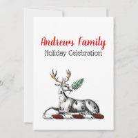 Christmas Deer Stag, Fern Heraldic Crest Emblem