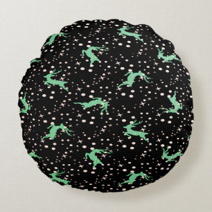 Christmas Deer Star Winter Pattern Round Cushion