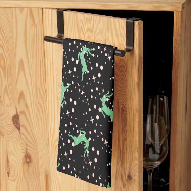 Christmas Deer Star Winter Pattern  Tea Towel (Thirds Fold)