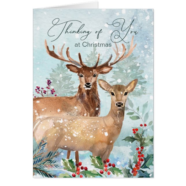 Christmas, deer, Thinking of You Card (Front)