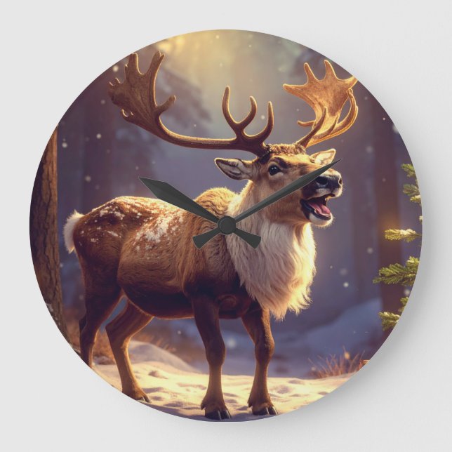 Christmas DEER TO SANTA'S HEART Large Clock (Front)