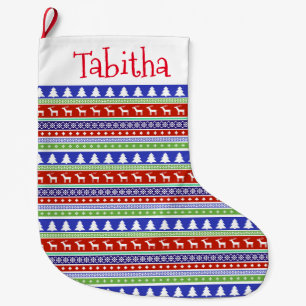 Christmas Deer, trees and Snowflakes Large Christmas Stocking