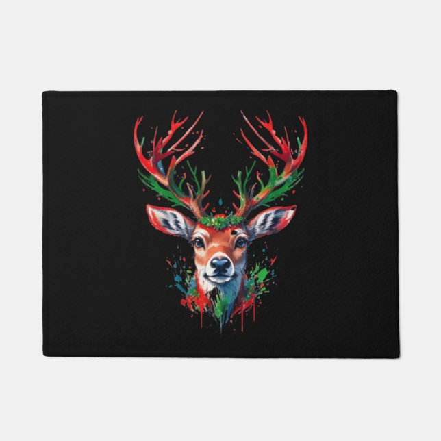 Christmas deer watercolor doormat (Front)