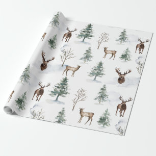 Christmas deer & winter trees pattern wrapping paper