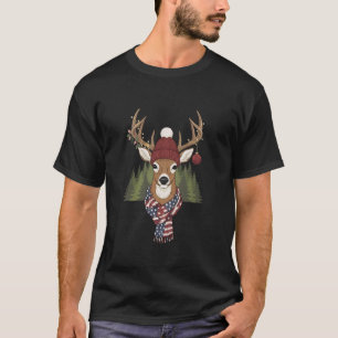 Christmas Deer with Beanie and Scarf Kids Hunting T-Shirt
