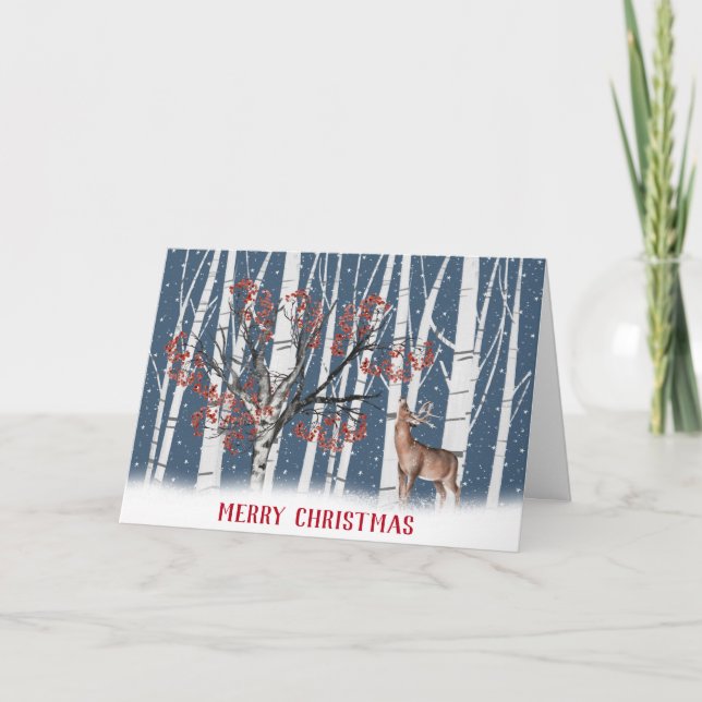 Christmas Deer With Berry Tree Card (Front)