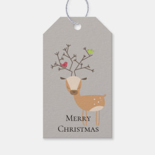 Christmas Deer with Birds Gift Tags