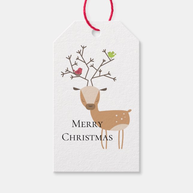 Christmas Deer with Birds Gift Tags (Front)