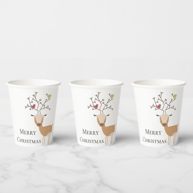Christmas Deer with Birds Paper Cups (Multi)