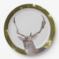 Christmas Deer with Golden Lights Paper Plate