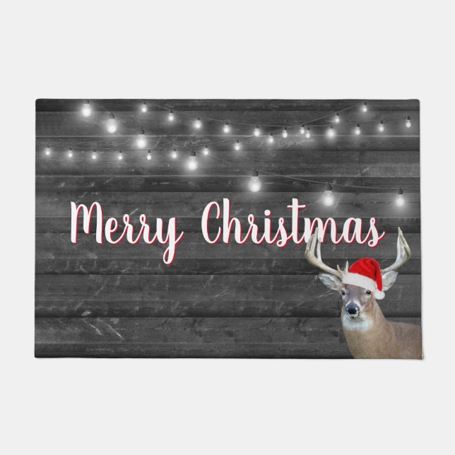 Christmas Deer With Lights On Wood Doormat (Front)