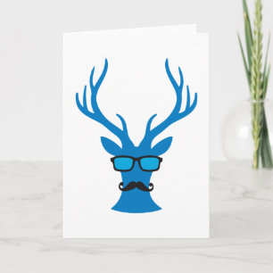 Christmas deer with moustache and nerd glasses holiday card
