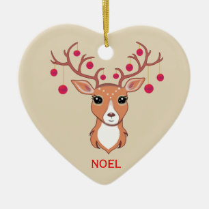 Christmas Deer with Red balls Ceramic Tree Decoration