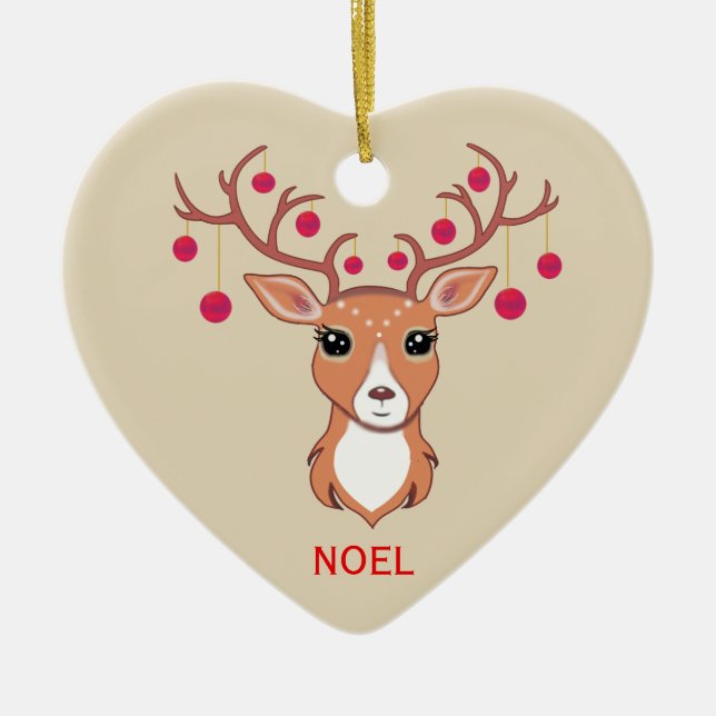 Christmas Deer with Red balls Ceramic Tree Decoration (Front)