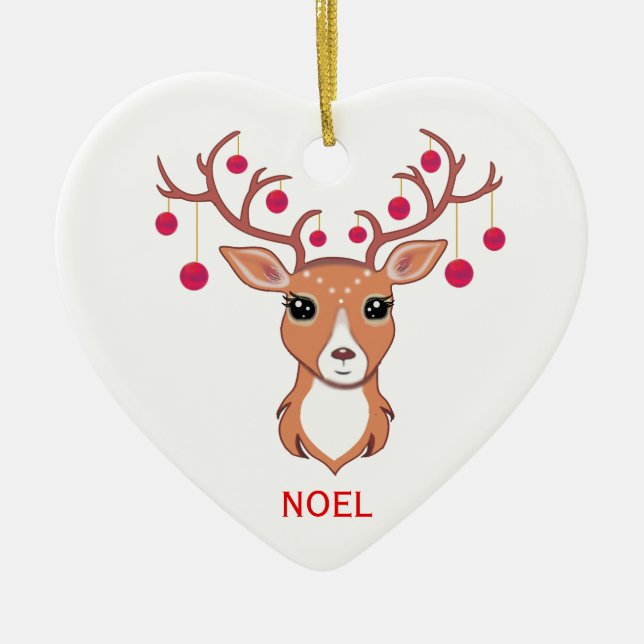 Christmas Deer with Red balls Ceramic Tree Decoration (Front)
