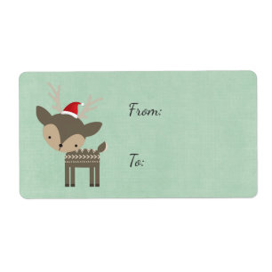 Christmas Deer With Red Santa Hat Retro Hipster