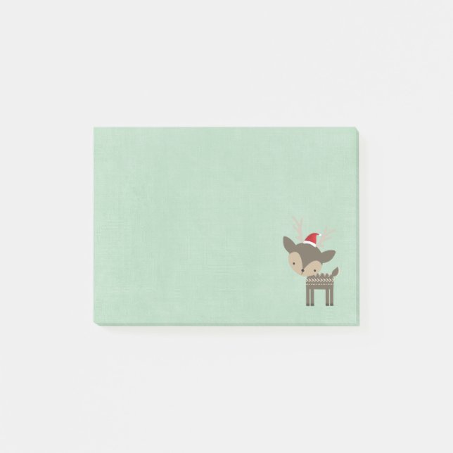 Christmas Deer With Red Santa hat Retro Hipster Post-it Notes (Front)