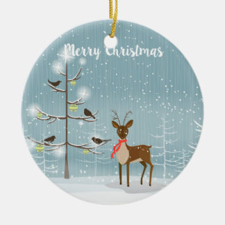 Christmas Deer With Red Scarf Ceramic Tree Decoration