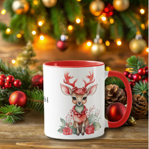Christmas Deer with Red Scarf Mug