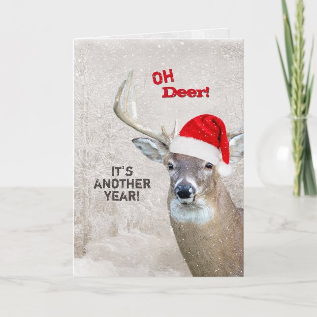 Christmas Deer with Santa Hat Holiday Card (Front)