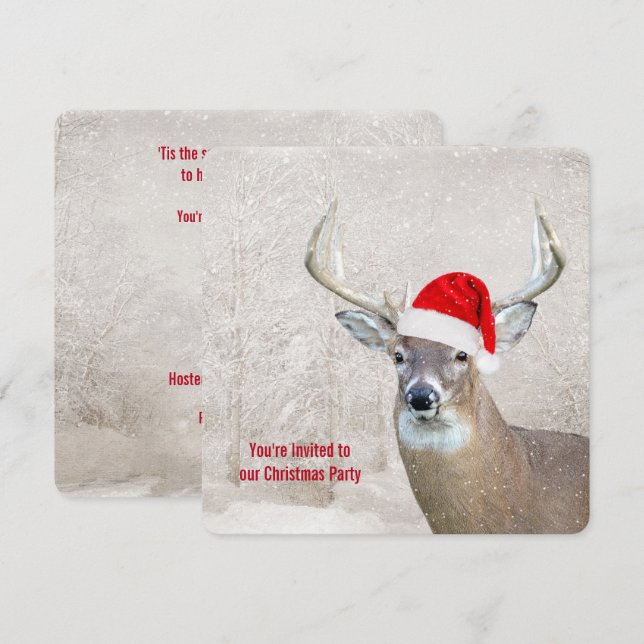 Christmas Deer with Santa Hat Party Invitation (Front/Back)